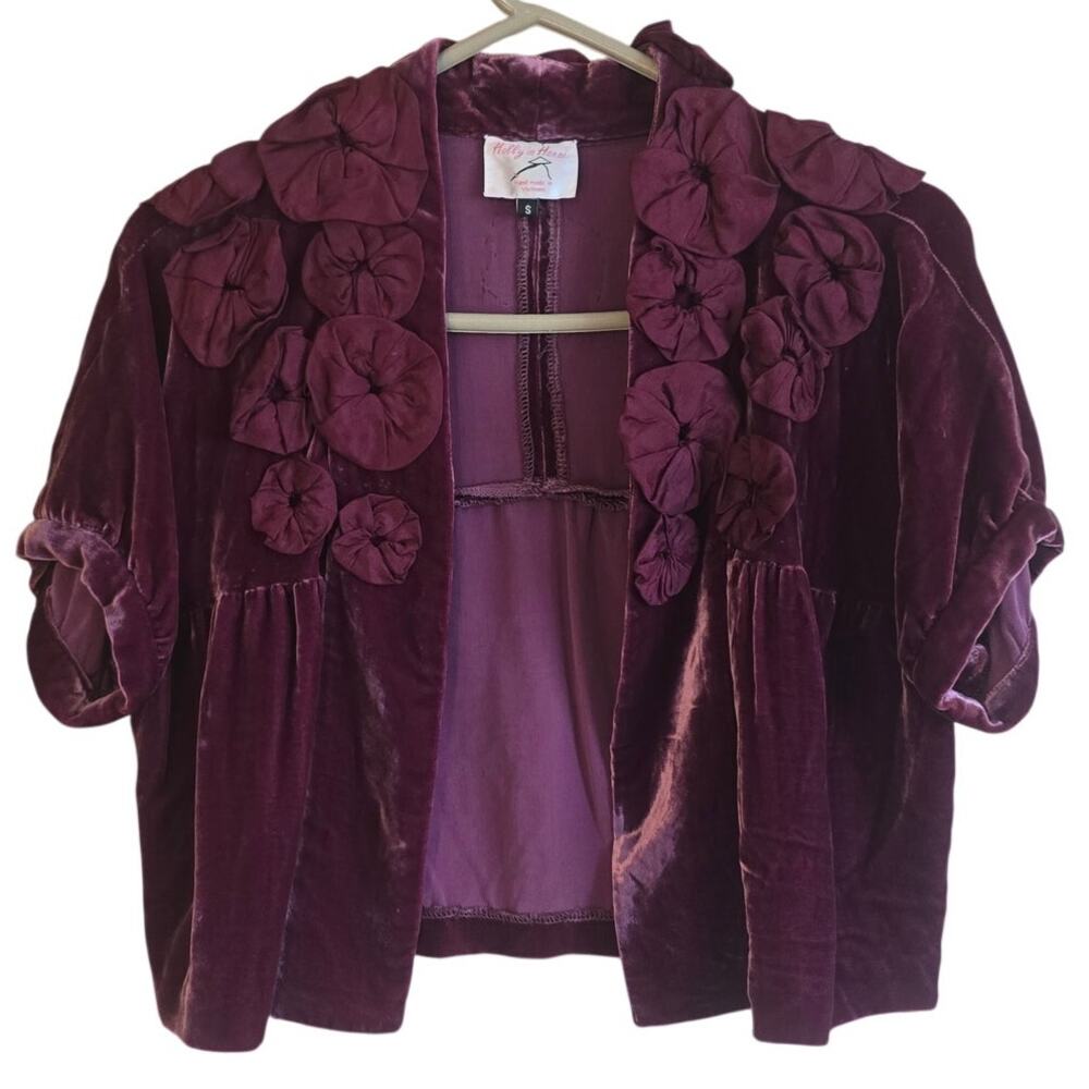 Vintage Holly in Hanoi silk velvet floral applique cropped jacket size small